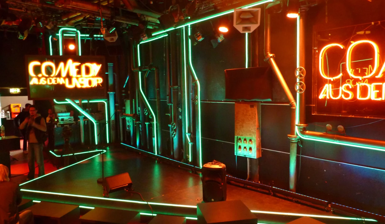 Stage with glowing elements and neon lights
