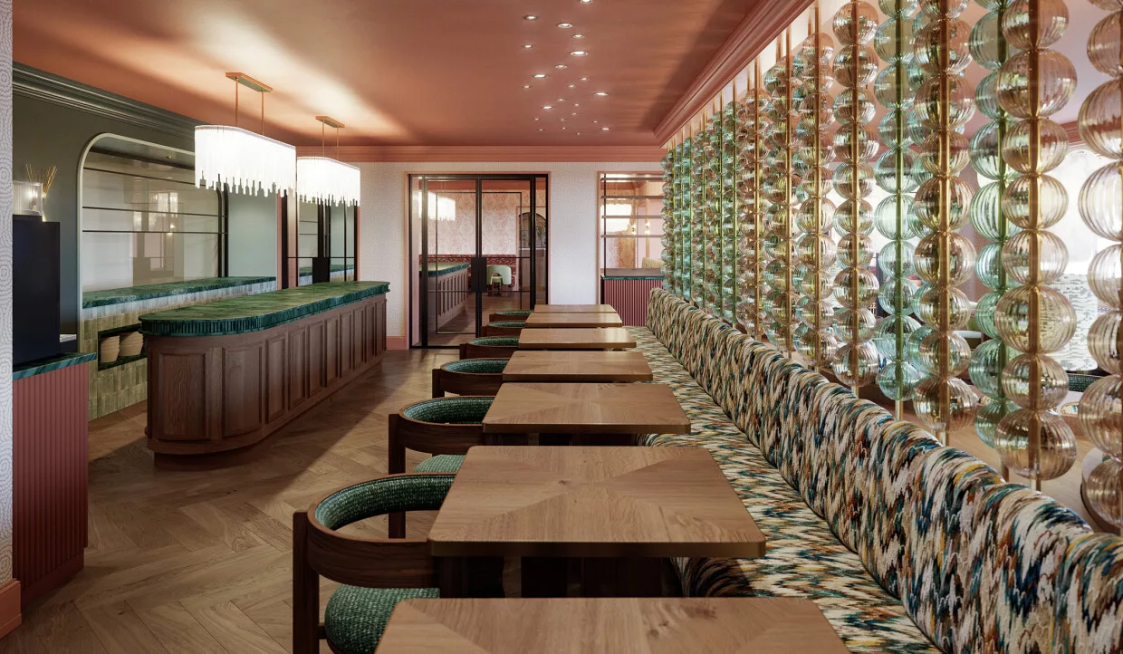 Lange Theke in einem stilvoll eingerichteten Restaurant