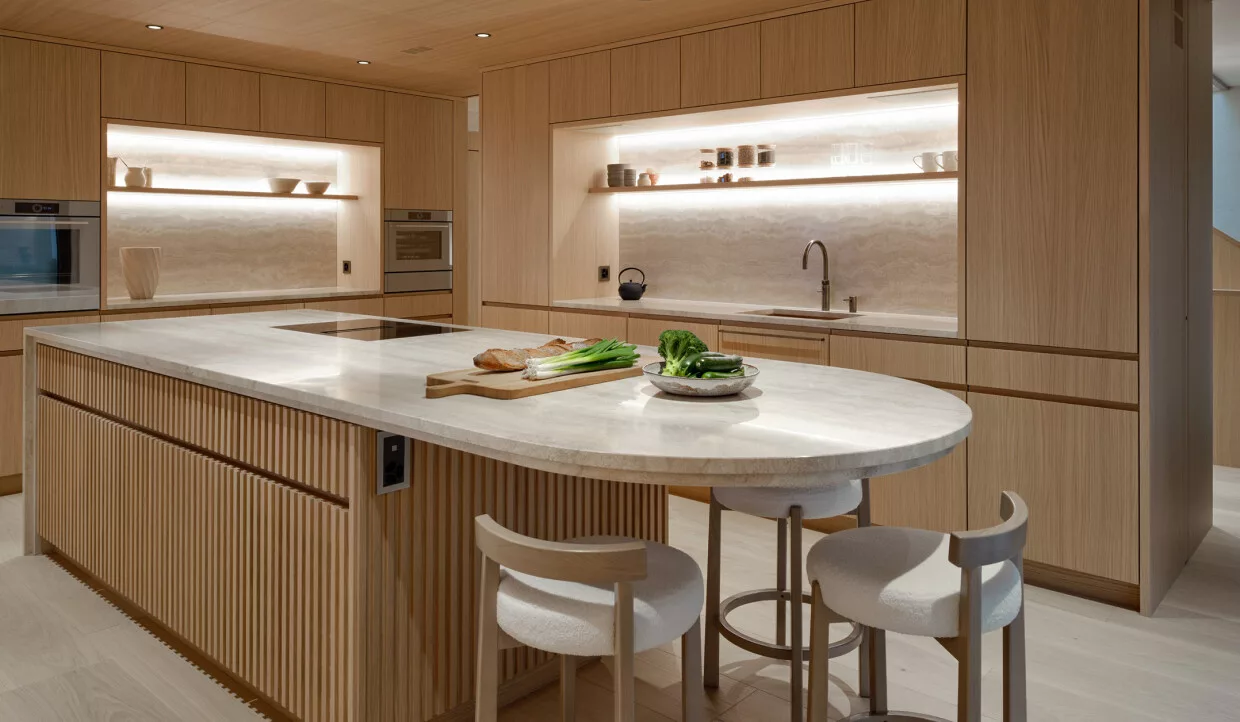 Kitchen with island and wooden cabinets