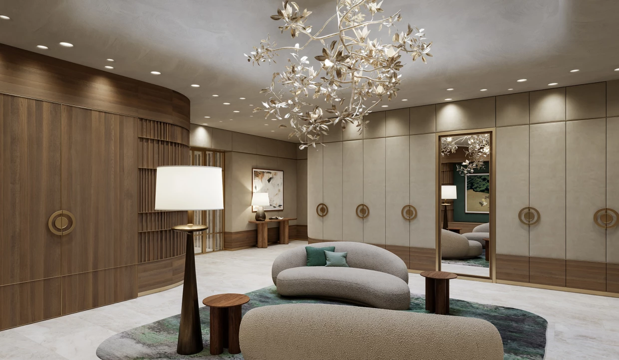 Minimalist living room with lamp and wall mirror