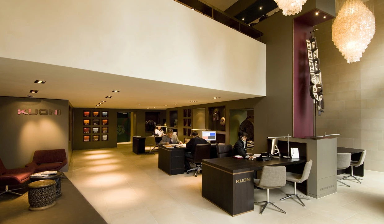 Modern office environment with multiple workstations