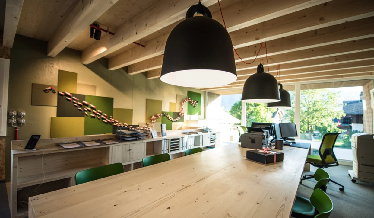 Bright room with large hanging lamps